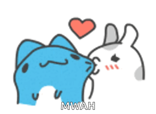 Cartoon Cat And Rabbit Kissing Mwah GIF