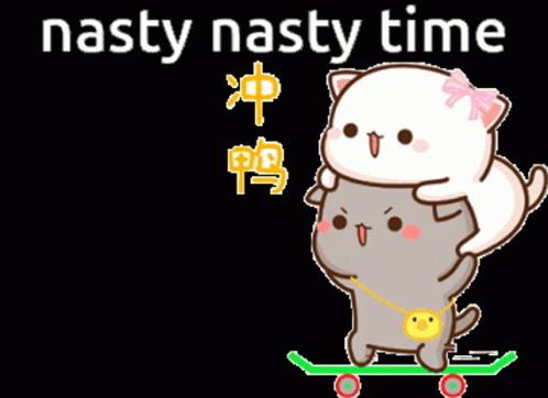 A Cartoon Of A Cat Carrying Another Cat On Its Back With The Words Nasty Nasty Time Above Them GIF