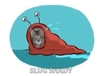 A Cartoon Of A Cat Dressed As A Slug With Eyes . GIF