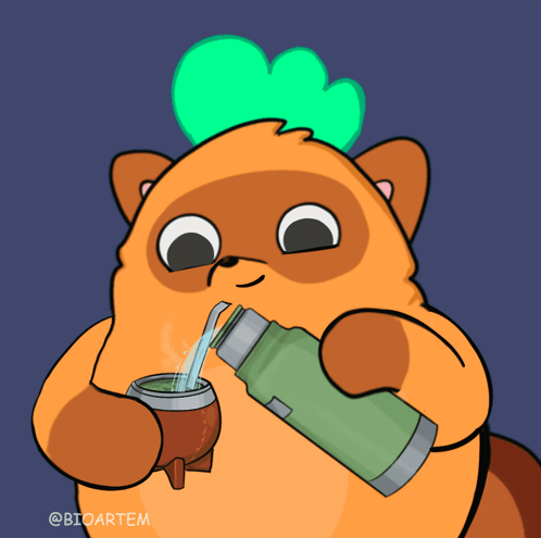 A Cartoon Of A Cat Drinking From A Green Bottle GIF