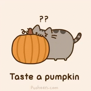 a cartoon of a cat eating a pumpkin with the words taste a pumpkin