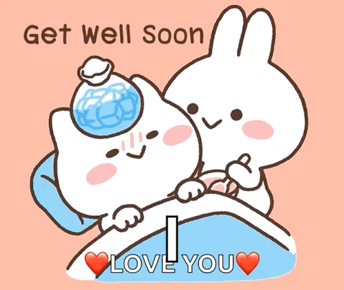 A Cartoon Of A Cat Holding A Bottle Of Ice And A Rabbit Saying Get Well Soon GIF