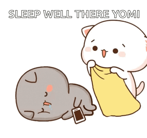 A Cartoon Of A Cat Holding A Cell Phone Next To Another Cat That Says Sleep Well There Yomi . GIF