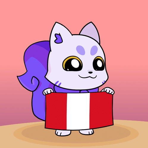 A Cartoon Of A Cat Holding A Flag Of Peru GIF