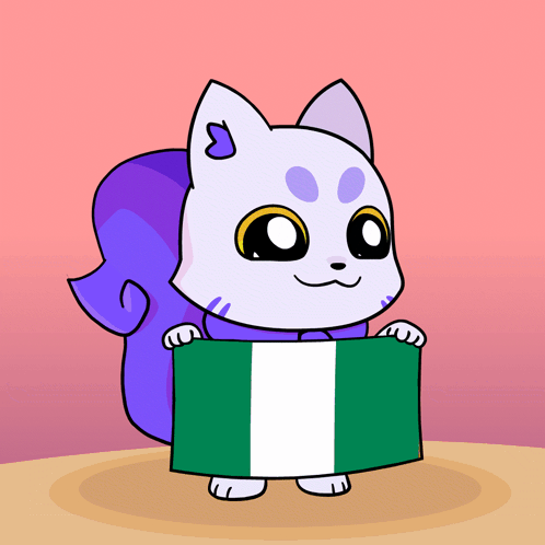 A Cartoon Of A Cat Holding A Green And White Flag GIF