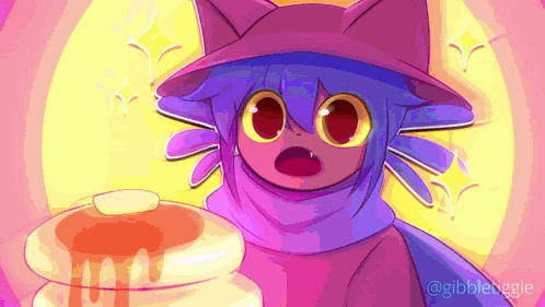 A Cartoon Of A Cat Holding A Jar Of Honey And A Pancakes GIF