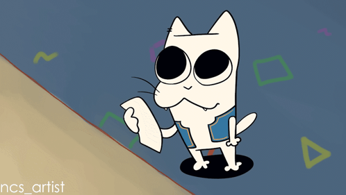 A Cartoon Of A Cat Holding A Piece Of Paper With The Name Ncs_artist On The Bottom GIF