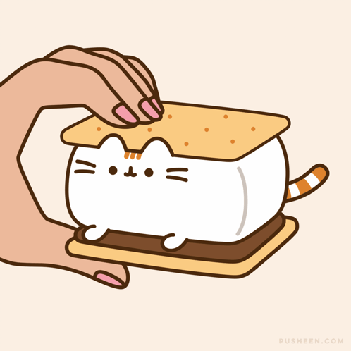 A Cartoon Of A Cat Holding A S'mores Sandwich GIF
