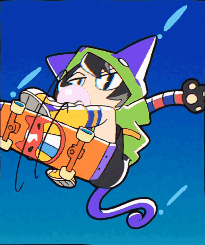 A Cartoon Of A Cat Holding A Skateboard With The Letter S On It GIF