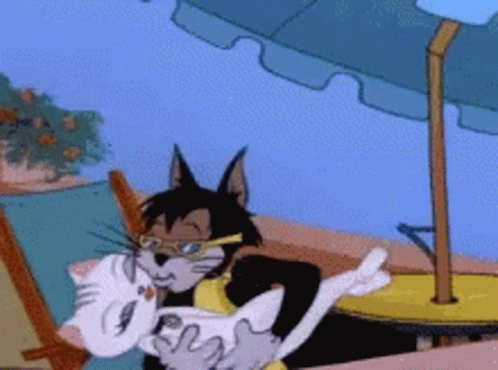 A Cartoon Of A Cat Holding Another Cat GIF