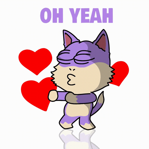 A Cartoon Of A Cat Holding Two Red Hearts With The Words Oh Yeah Above It GIF