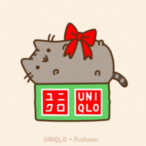 A Cartoon Of A Cat In A Box That Says Uniqlo Pusheen GIF