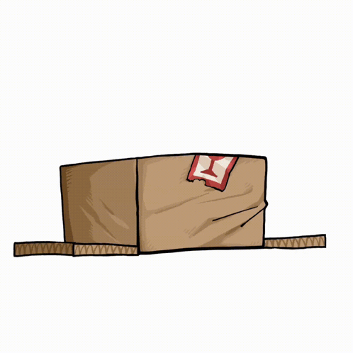 A Cartoon Of A Cat In A Cardboard Box With The Word Meow Above It GIF