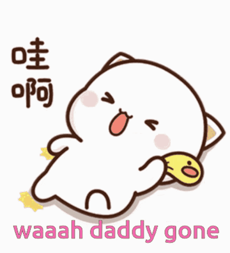 A Cartoon Of A Cat Laying Down With The Words Waah Daddy Gone Above It GIF