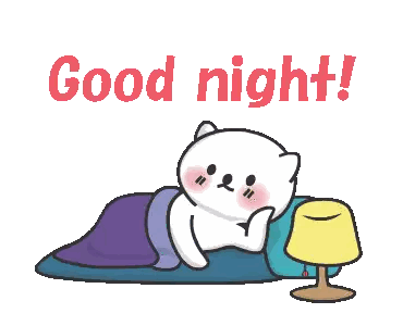 a cartoon of a cat laying in bed with the words " good night " written above it