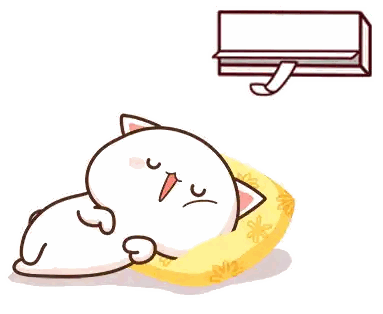 a cartoon of a cat laying on a pillow with an air conditioner in the background
