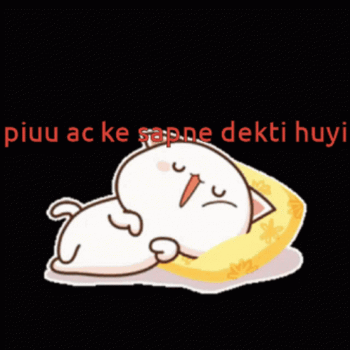 A Cartoon Of A Cat Laying On A Pillow With The Words Piuu Ac Ke Sapne Deki Huyi Below It GIF