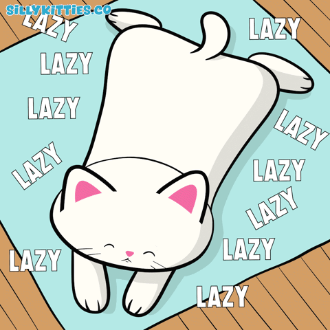 A Cartoon Of A Cat Laying On Its Back With The Words Lazy Surrounding It GIF