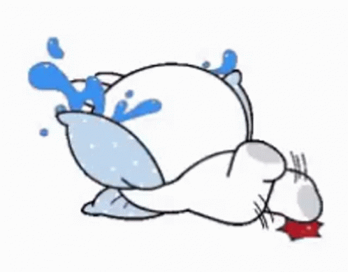 A Cartoon Of A Cat Laying On The Floor With A Pillow On Its Back . GIF