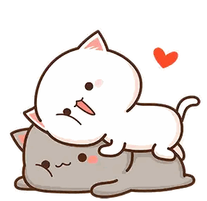 a cartoon of a cat laying on top of another cat with a heart in the background .