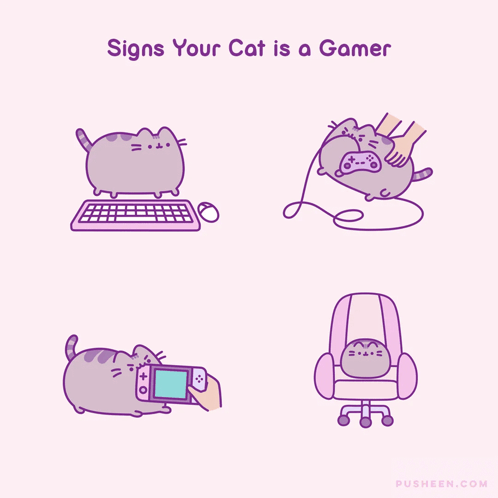 A Cartoon Of A Cat Playing A Video Game With The Words " Signs Your Cat Is A Gamer " GIF