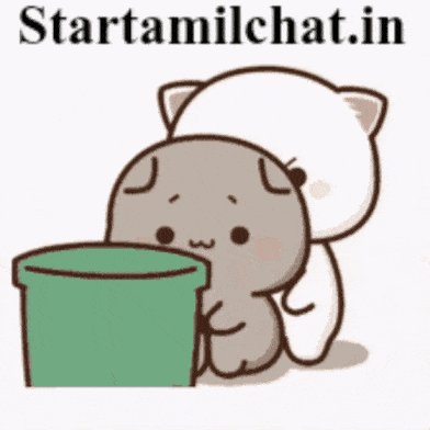 A Cartoon Of A Cat Putting Something In A Trash Can GIF