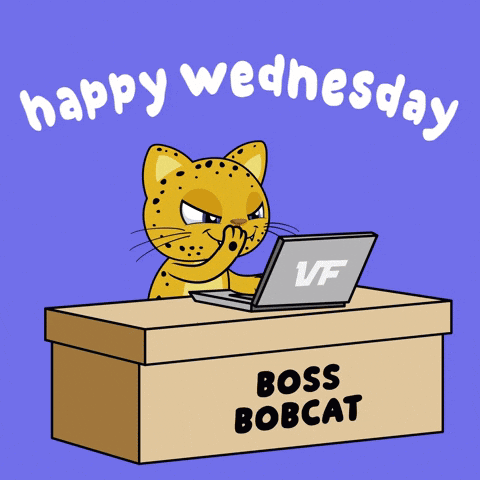 A Cartoon Of A Cat Sitting At A Desk With Papers And A Laptop That Says Boss Bobcat GIF