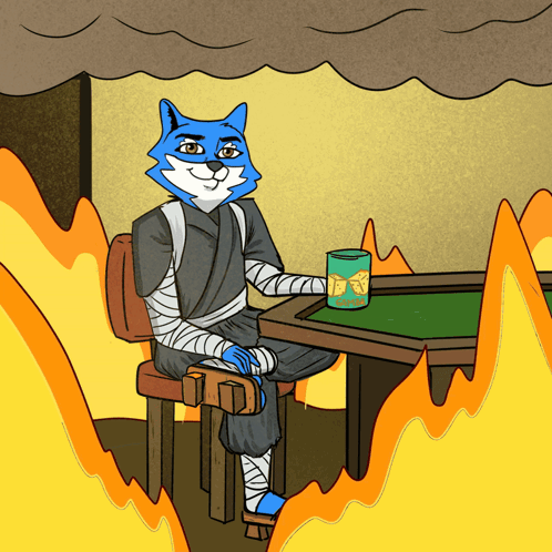A Cartoon Of A Cat Sitting At A Table GIF