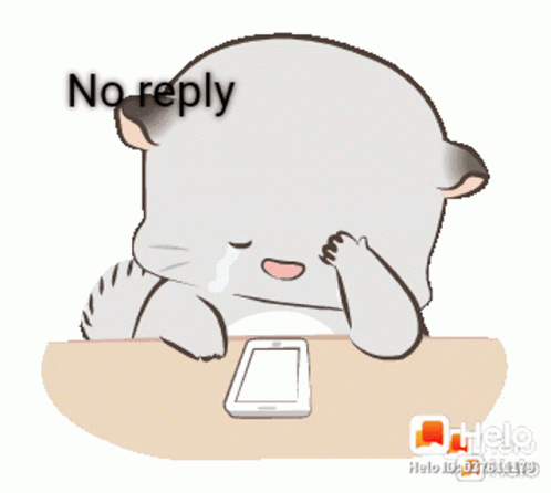 A Cartoon Of A Cat Sitting At A Table With A Cell Phone And The Words " No Reply " Below It GIF