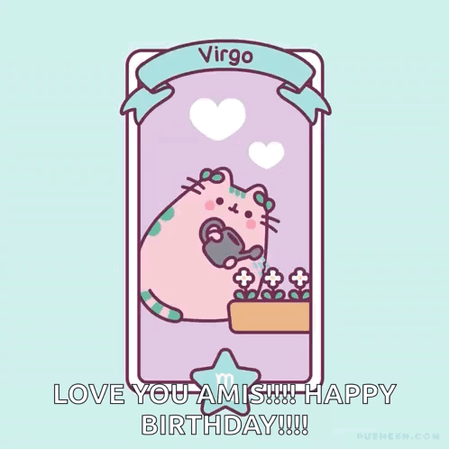 a cartoon of a cat watering flowers with the words " love you amis "