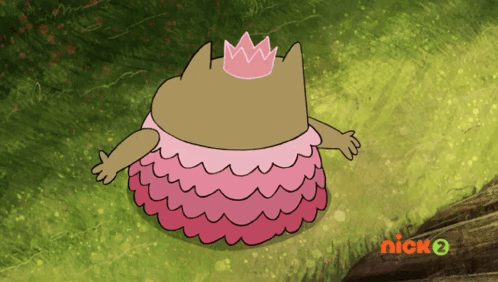A Cartoon Of A Cat Wearing A Pink Dress And A Crown With The Nick Logo In The Background GIF
