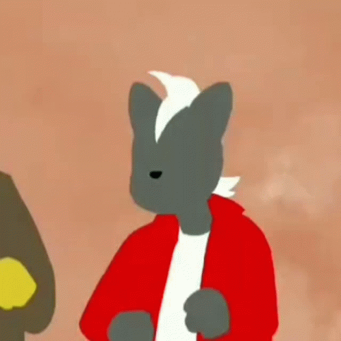 A Cartoon Of A Cat Wearing A Red Jacket And A White Shirt . GIF