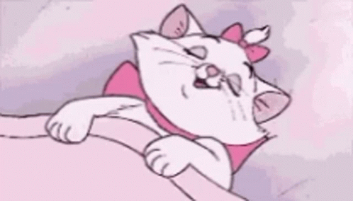 A Cartoon Of A Cat With A Pink Bow On Its Head GIF