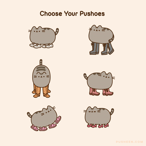 A Cartoon Of A Cat With The Words Choose Your Pushoes On The Bottom GIF