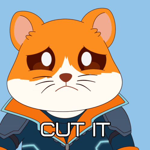 A Cartoon Of A Cat With The Words Cut It Written On It GIF