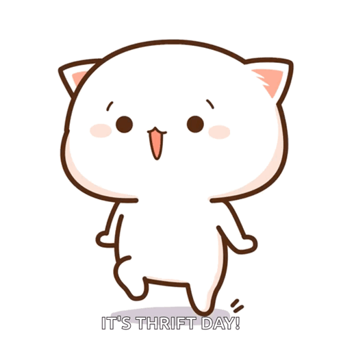 A Cartoon Of A Cat With The Words It 'S Thrift Day Written Below It GIF