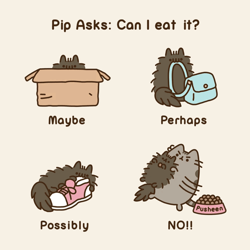 A Cartoon Of A Cat With The Words Pip Asks Can I Eat It On It GIF