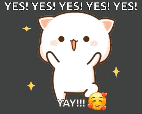 A Cartoon Of A Cat With The Words Yes Yes Yes Yes Yay GIF