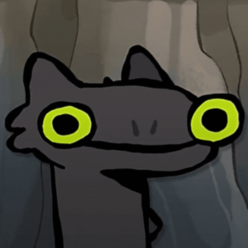 A Cartoon Of A Cat With Yellow Eyes GIF