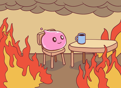 A Cartoon Of A Chair And A Table With A Cup Of Coffee GIF