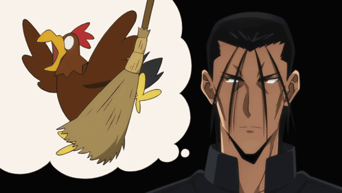 A Cartoon Of A Chicken With A Broom In Its Beak GIF