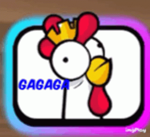 A Cartoon Of A Chicken With The Word Gagaga Written On It GIF