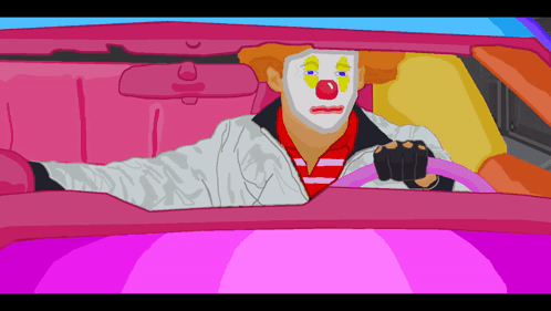 A Cartoon Of A Clown Driving A Car GIF