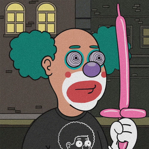 A Cartoon Of A Clown Holding A Balloon GIF