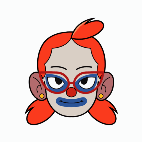 A Cartoon Of A Clown With Red Hair And Glasses GIF