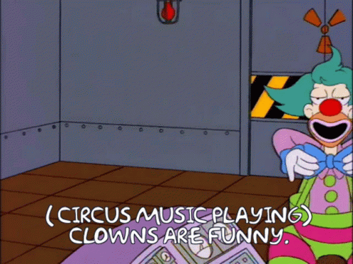 A Cartoon Of A Clown With The Words Circus Music Playing Clowns Are Funny GIF