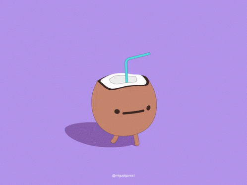 A Cartoon Of A Coconut With A Straw Sticking Out Of It GIF