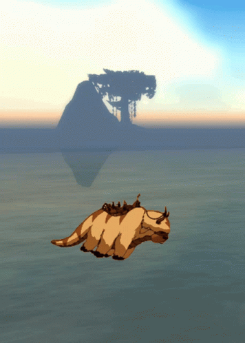 A Cartoon Of A Cow Floating In The Ocean GIF