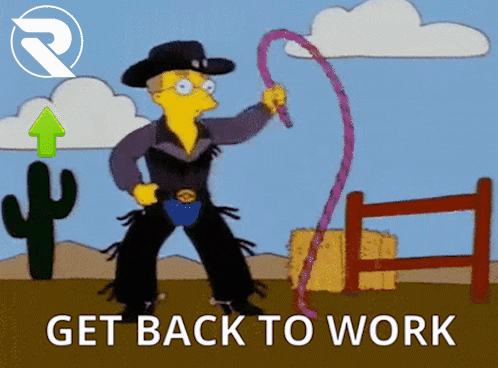 A Cartoon Of A Cowboy With A Lasso And The Words Get Back To Work GIF