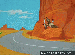A Cartoon Of A Coyote Running Down A Road With The Words Make Gifs At Gifsoup.com Below Him GIF